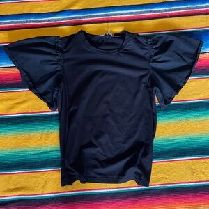 Black Ruffle Sleeve Top